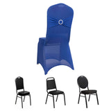 Royal Blue Spandex Banquet Chair Cover with Silver Rhinestone Buckled Sash Band, Stretched Fitted