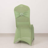 Sage Green Spandex Banquet Chair Cover with Silver Rhinestone Buckled Sash Band, Stretched Fitted