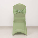 Sage Green Spandex Banquet Chair Cover with Silver Rhinestone Buckled Sash Band, Stretched Fitted