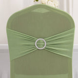 Sage Green Spandex Banquet Chair Cover with Silver Rhinestone Buckled Sash Band, Stretched Fitted