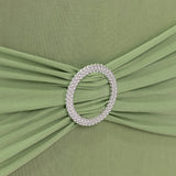 Sage Green Spandex Banquet Chair Cover with Silver Rhinestone Buckled Sash Band, Stretched Fitted