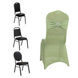 Sage Green Spandex Banquet Chair Cover with Silver Rhinestone Buckled Sash Band, Stretched Fitted