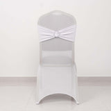 White Spandex Banquet Chair Cover with Silver Rhinestone Buckled Sash Band, Stretched Fitted Slip On