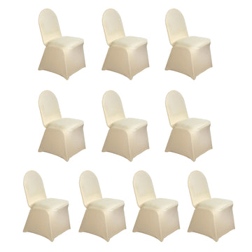 10 Pack Champagne Spandex Fitted Banquet Chair Covers, Reusable Stretched Slip On Chair Covers