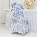 10 Pack Spandex Chair Covers for Banquet Chairs – White Blue French Toile Reusable Stretch Slip-On