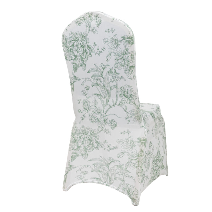 Floral-patterned chair cover on a white backdrop.