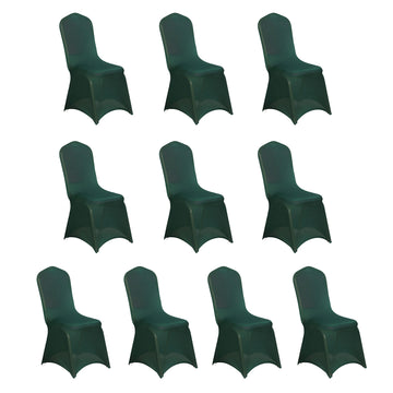 10 Pack Hunter Emerald Green Spandex Fitted Banquet Chair Covers, Reusable Stretched Slip On Chair Covers