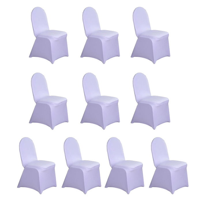 10 Pack Lavender Lilac Spandex Fitted Banquet Chair Covers, Reusable Stretched Slip On Chair Covers