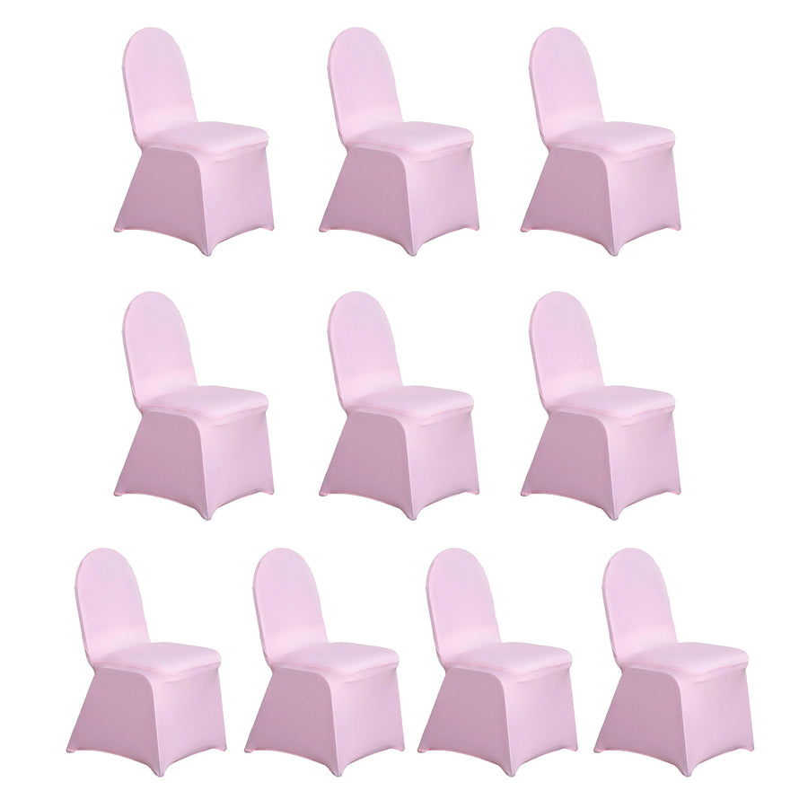 10 Pack Pink Spandex Fitted Banquet Chair Covers, Reusable Stretched Slip On Chair Covers