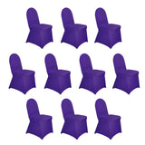 10 Pack Purple Spandex Fitted Banquet Chair Covers, Reusable Stretched Slip On Chair Covers