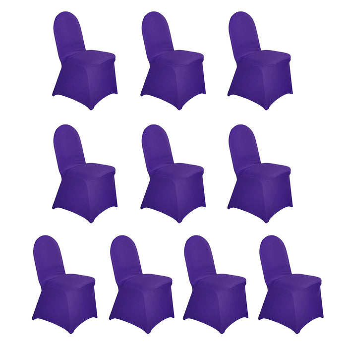 10 Pack Purple Spandex Fitted Banquet Chair Covers, Reusable Stretched Slip On Chair Covers