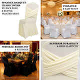Spandex banquet chair covers with ruffle and pleated skirt, wrinkle-resistant and reusable.