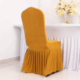 Gold Ruffle Pleated Skirt Banquet Spandex Chair Slipcover, 1-Piece Stretch Fitted Chair Cover