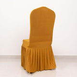 Gold Ruffle Pleated Skirt Banquet Spandex Chair Slipcover, 1-Piece Stretch Fitted Chair Cover