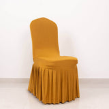 Gold Ruffle Pleated Skirt Banquet Spandex Chair Slipcover, 1-Piece Stretch Fitted Chair Cover