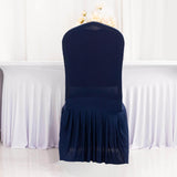 Navy Blue Ruffle Pleated Skirt Banquet Spandex Chair Slipcover, 1-Piece Stretch Fitted Chair Cover