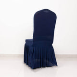 Navy Blue Ruffle Pleated Skirt Banquet Spandex Chair Slipcover, 1-Piece Stretch Fitted Chair Cover