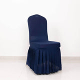 Navy Blue Ruffle Pleated Skirt Banquet Spandex Chair Slipcover, 1-Piece Stretch Fitted Chair Cover