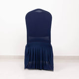 Navy Blue Ruffle Pleated Skirt Banquet Spandex Chair Slipcover, 1-Piece Stretch Fitted Chair Cover