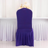 Purple Ruffle Pleated Skirt Banquet Spandex Chair Slipcover, 1-Piece Stretch Fitted Chair Cover