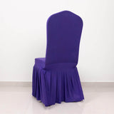 Purple Ruffle Pleated Skirt Banquet Spandex Chair Slipcover, 1-Piece Stretch Fitted Chair Cover