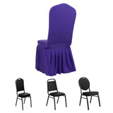 Purple Ruffle Pleated Skirt Banquet Spandex Chair Slipcover, 1-Piece Stretch Fitted Chair Cover