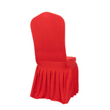 Red Ruffle Pleated Skirt Banquet Spandex Chair Slipcover, 1-Piece Stretch Fitted Chair Cover