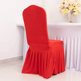 Red Ruffle Pleated Skirt Banquet Spandex Chair Slipcover, 1-Piece Stretch Fitted Chair Cover