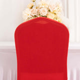 Red Ruffle Pleated Skirt Banquet Spandex Chair Slipcover, 1-Piece Stretch Fitted Chair Cover