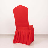 Red Ruffle Pleated Skirt Banquet Spandex Chair Slipcover, 1-Piece Stretch Fitted Chair Cover