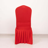 Red Ruffle Pleated Skirt Banquet Spandex Chair Slipcover, 1-Piece Stretch Fitted Chair Cover