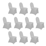 10 Pack Silver Spandex Fitted Banquet Chair Covers, Reusable Stretched Slip On Chair Covers