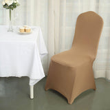 10 Pack Taupe Spandex Fitted Banquet Chair Covers, Reusable Stretched Slip On Chair Covers