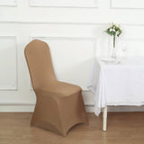 10 Pack Taupe Spandex Fitted Banquet Chair Covers, Reusable Stretched Slip On Chair Covers