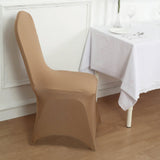 10 Pack Taupe Spandex Fitted Banquet Chair Covers, Reusable Stretched Slip On Chair Covers