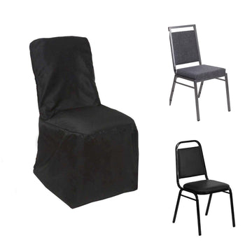 Black Polyester Square Top Banquet Chair Cover, Reusable Slip On Chair Cover