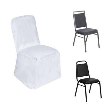 White Polyester Square Top Banquet Chair Cover, Reusable Slip On Chair Cover