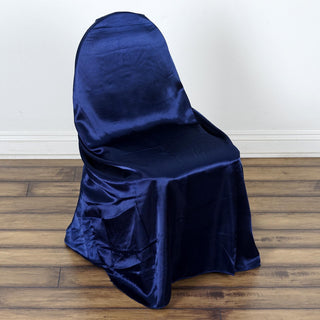 Navy Blue Universal Satin Chair Covers: The Perfect Addition to Your Event Supplies