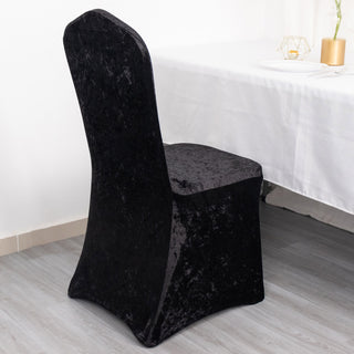 Create a Regal Atmosphere with the Black Crushed Velvet Spandex Stretch Wedding Chair Cover