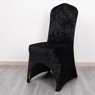 Elevate Your Event with the Black Crushed Velvet Spandex Stretch Wedding Chair Cover