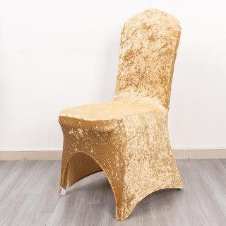 Elevate Your Event with Champagne Crushed Velvet Spandex Stretch Wedding Chair Cover