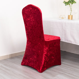 Red Crushed Velvet Chair Cover with Foot Pockets