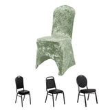Sage Green Crushed Velvet Spandex Stretch Wedding Chair Cover With Foot Pockets