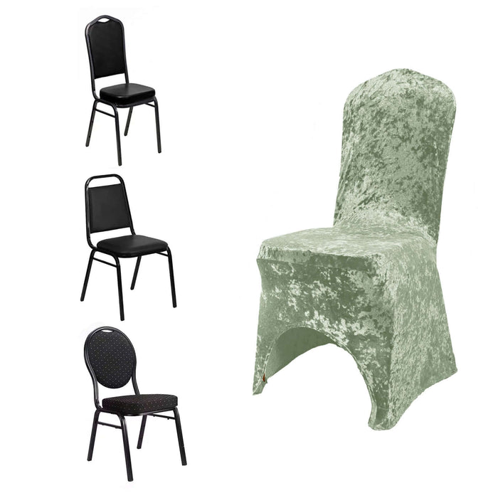 Sage Green Crushed Velvet Spandex Stretch Wedding Chair Cover With Foot Pockets