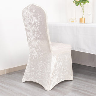 Create a Regal Atmosphere with the White Crushed Velvet Banquet Chair Cover