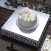 16inch Silver Square Crystal Beaded Metal Cake Stand, Dessert Pedestal