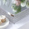 16inch Silver Square Crystal Beaded Metal Cake Stand, Dessert Pedestal