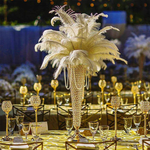 Tall feather centerpiece with gold beading