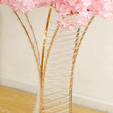 32inch Crystal Pendant Flower Stand with Gold Metal Frame – Hourglass Column Vase Holder
