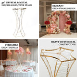 32inch Crystal Pendant Flower Stand with Gold Metal Frame – Hourglass Column Vase Holder